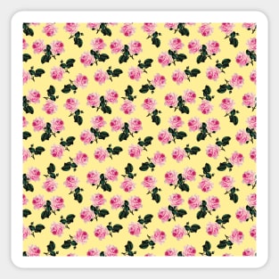 Scattered pink vintage roses on yellow Sticker